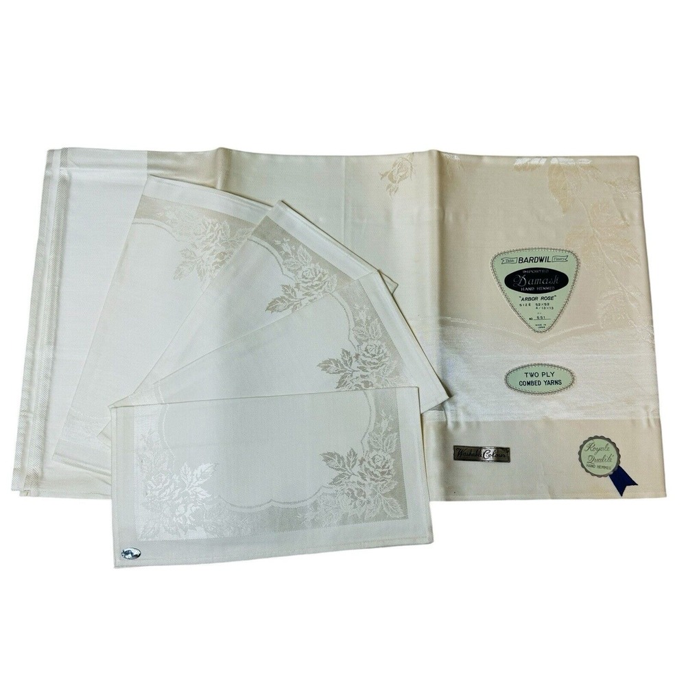 Bardwil Damask Tablecloth Arbor Rose Hand Hemmed Napkins‎ Set Japan 52x52